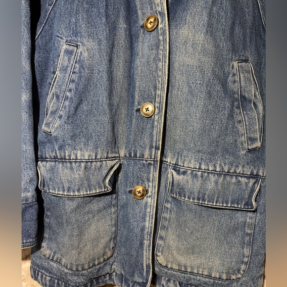 Vintage 90’s Y2K Women’s Petite Denim Chore Coat Corduroy Collar Flannel Lined - Picture 3 of 10